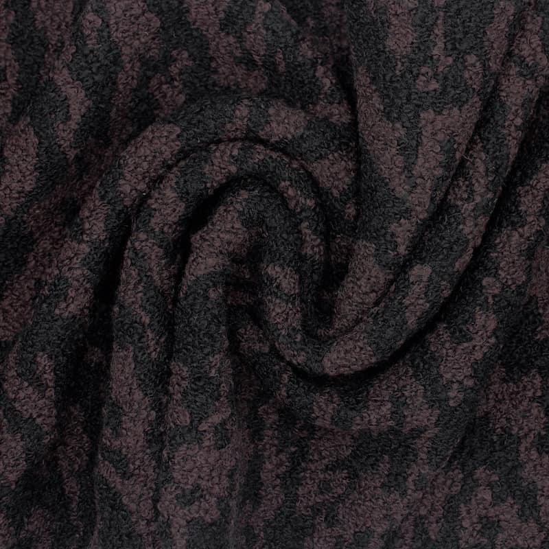 Tissu laine bouclette double face - noir et brun
