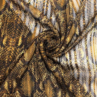 Tissu voile serpent fils dorés -brun