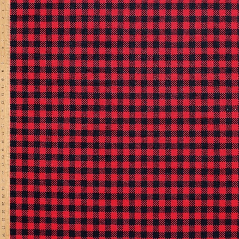 Tissu laine carreaux - rouge et noir