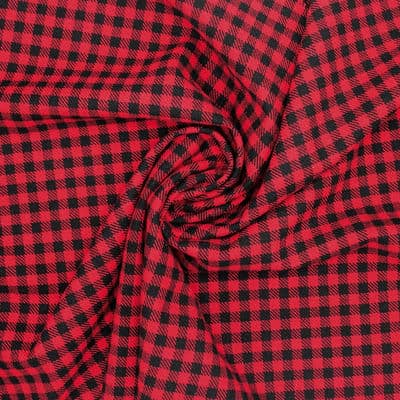 Checkered wool fabric - red and black 