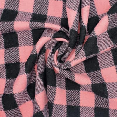Checkered fabric 100% wool fabric - pink and black 
