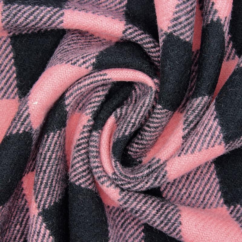 Tissu 100% laine carreaux - rose et noir