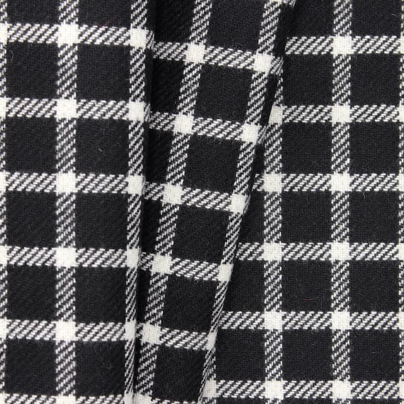 Tissu laine contrecollé sur mousse carreaux - noir