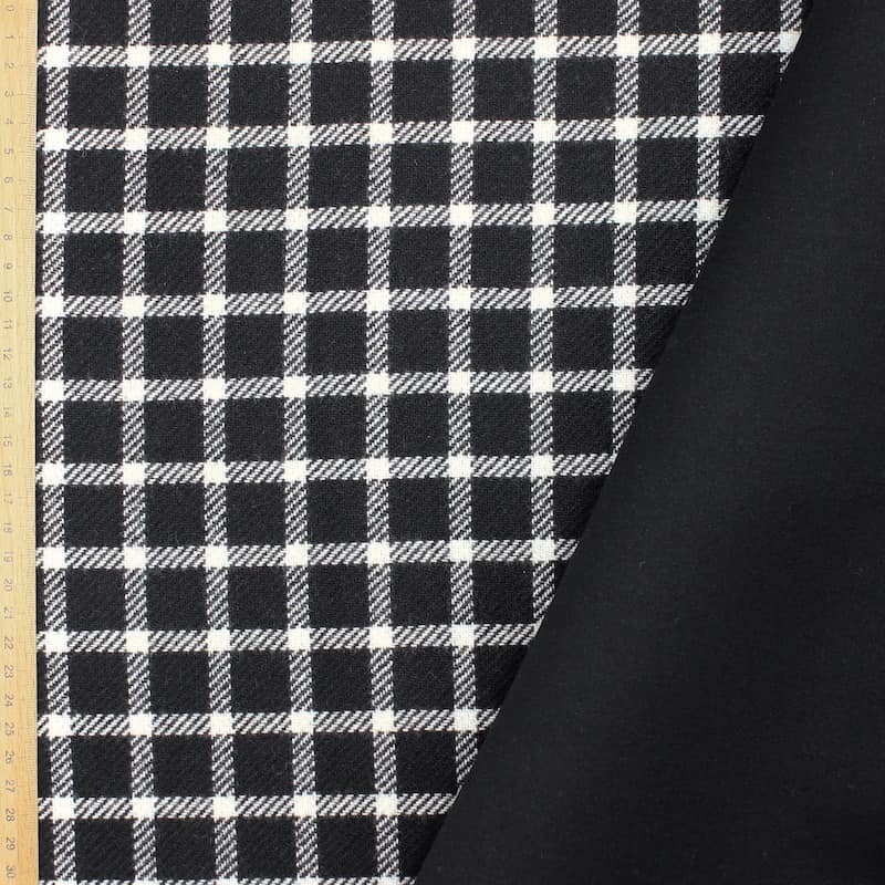 Checkered wool laminated on foam - black 