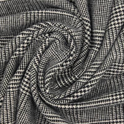 Checkered wool fabric - black and ecru 