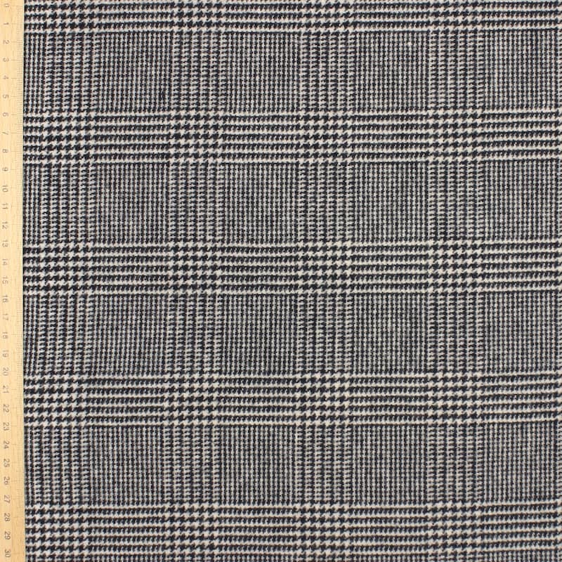 Checkered wool fabric - black and ecru 