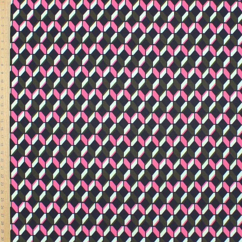 Polyester stof met grafische print - kleurrijk 