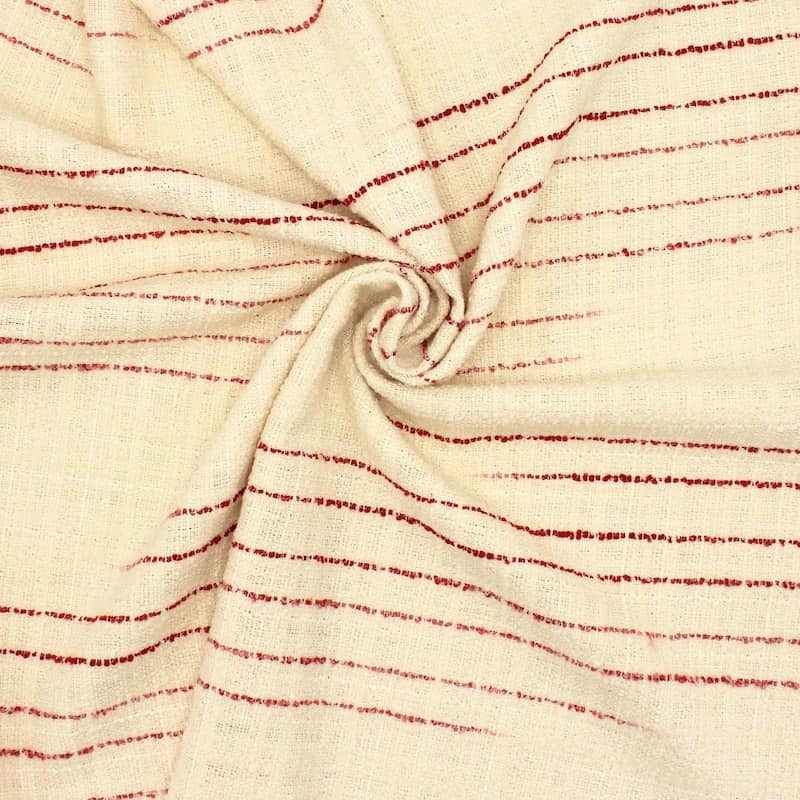 Tissu coton rayure rouge - écru