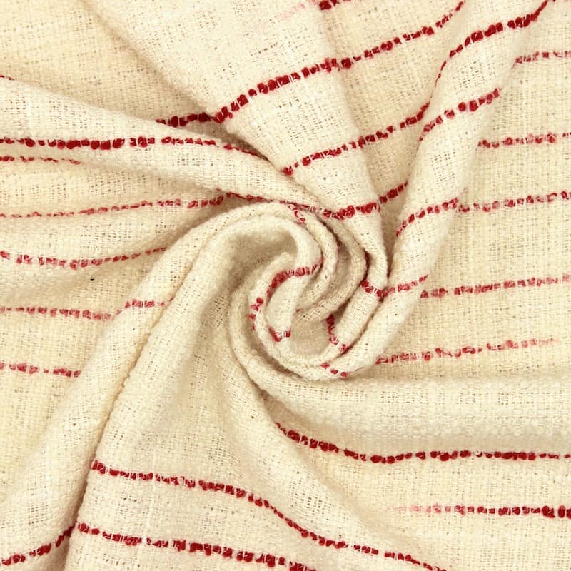 Tissu coton rayure rouge - écru