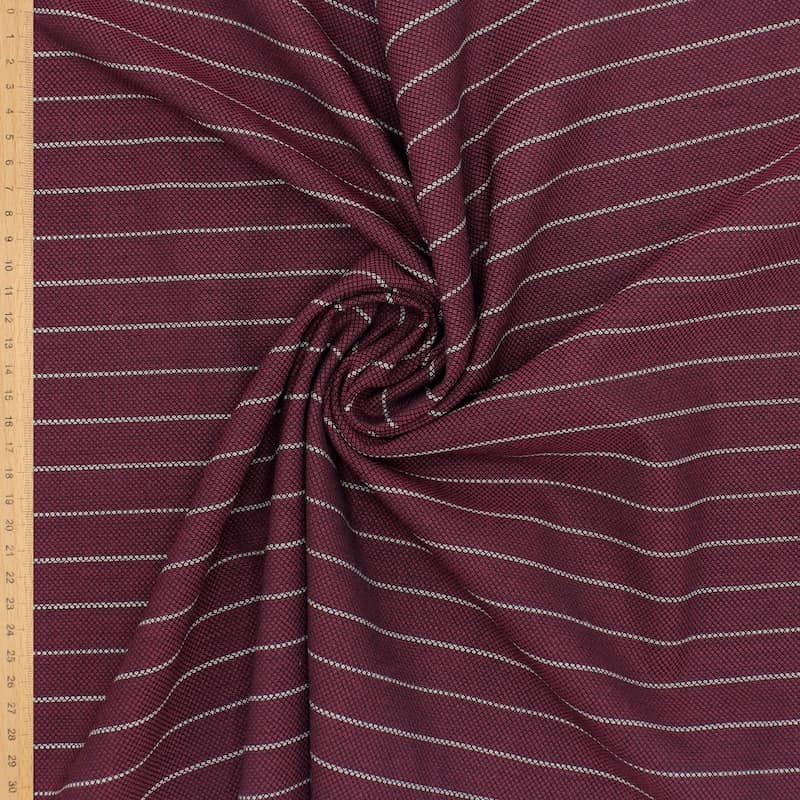 Extensible striped wool fabric - burgondy 