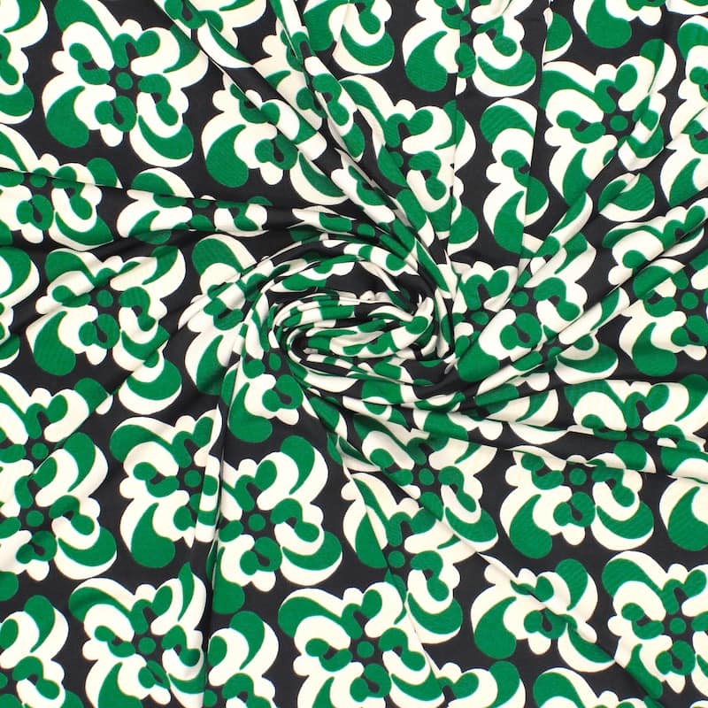 Extensible fabric with flowers - black and green