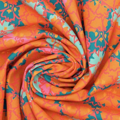 Cotton twill fabric with flowers - orange 