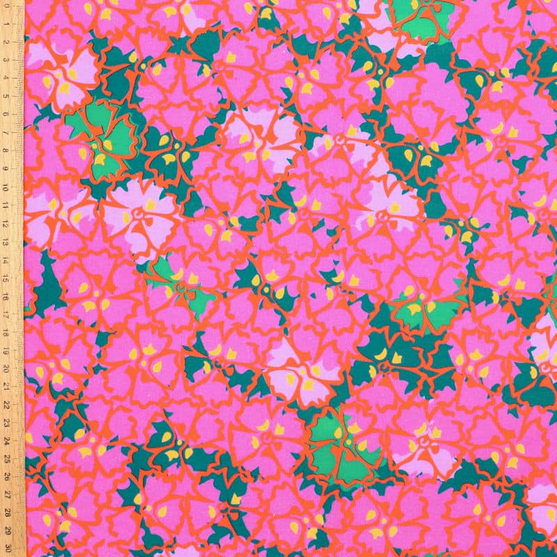 Cotton twill fabric with flowers - pink 
