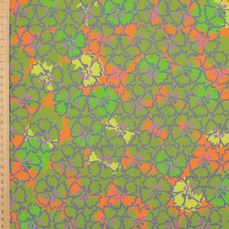 Cotton twill fabric with flowers - green 