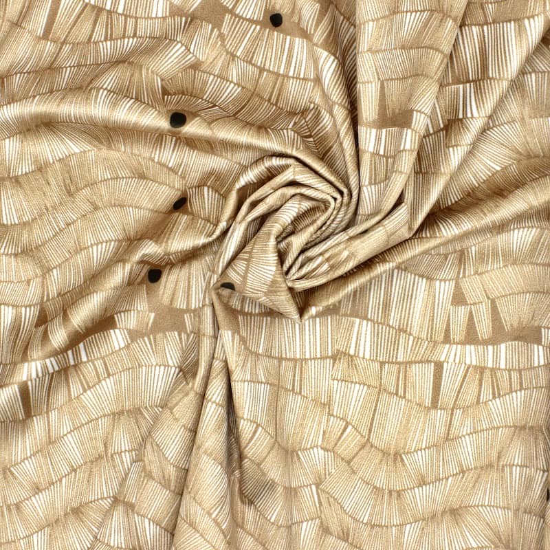 Velvet fabric with graphic print - beige