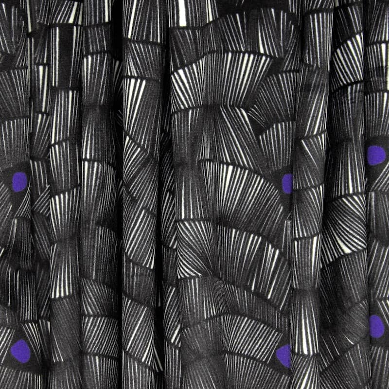 Velvet fabric with graphic print - black 