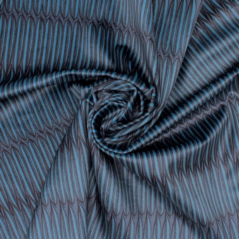Fluweel stof met grafische print - azuurblauw 