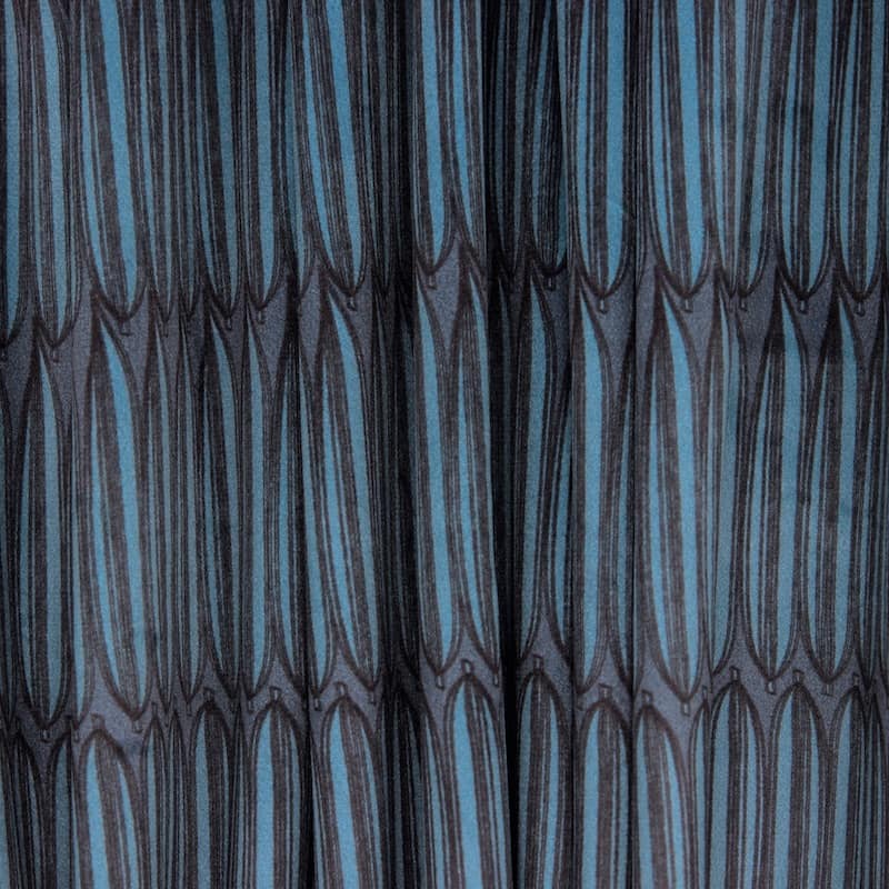 Fluweel stof met grafische print - azuurblauw 