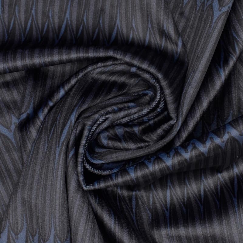 Velvet fabric with graphic print - grey 