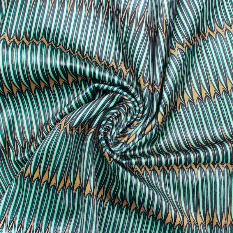 Velvet fabric with graphic print - aqua 