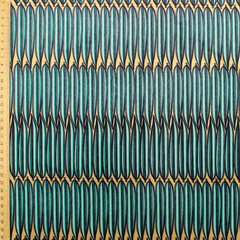 Velvet fabric with graphic print - aqua 