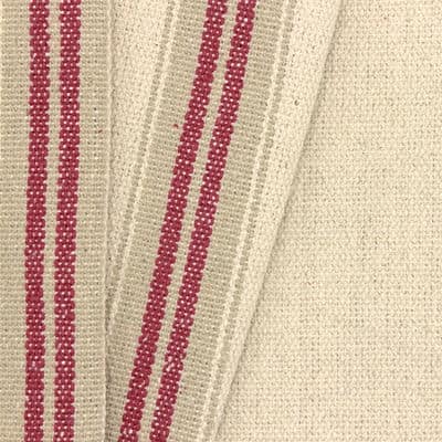 Striped upholstery fabric 100% cotton - ecru/red