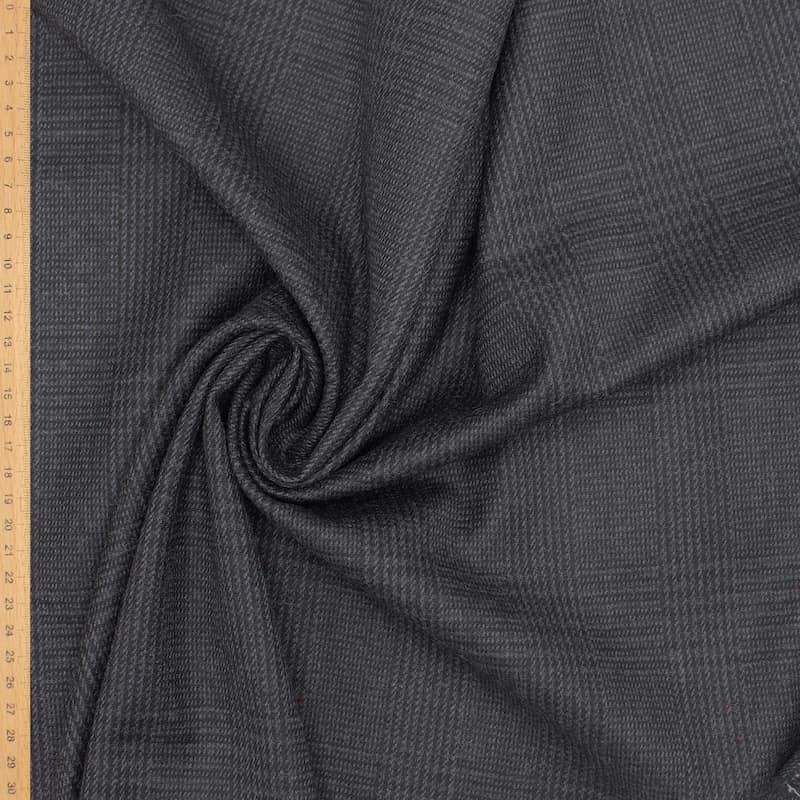 Tissu 100% laine carreaux - noir et gis