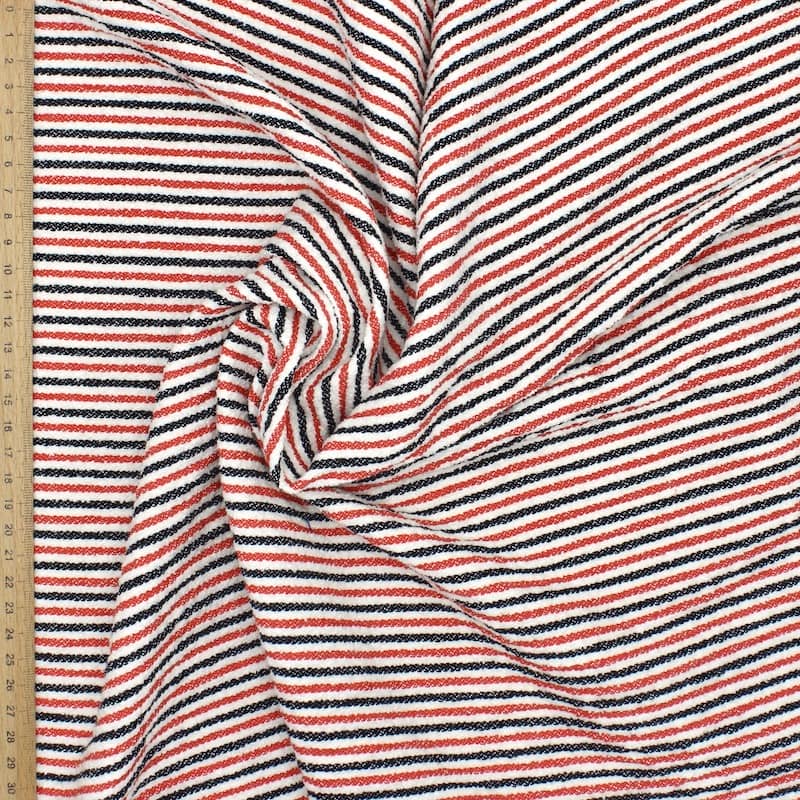 Striped cotton jacquard fabric - brick-colored 