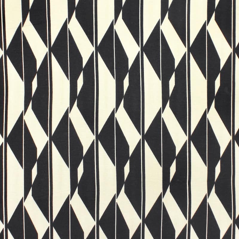 Cotton jersey fabric with graphic print - black and beige 