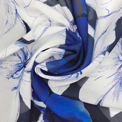 Voile polyester floral - bleu