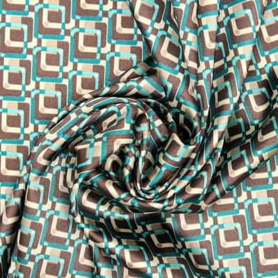 Extensible satin fabric with graphic print -  brown