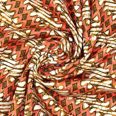 Viscose satin fabric with graphic print - coral 