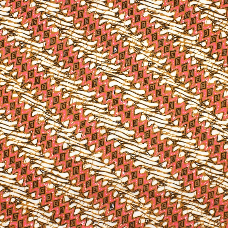 Viscose satin fabric with graphic print - coral 