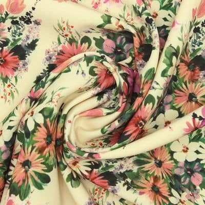 Extensible fabric with flowers - light yellow