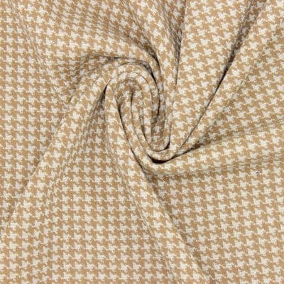 Knit fabric with silver thread and houdstooth pattern - beige 