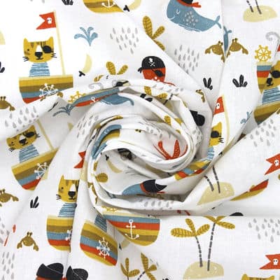 100% cotton fabric with boats and animals - multicolored 