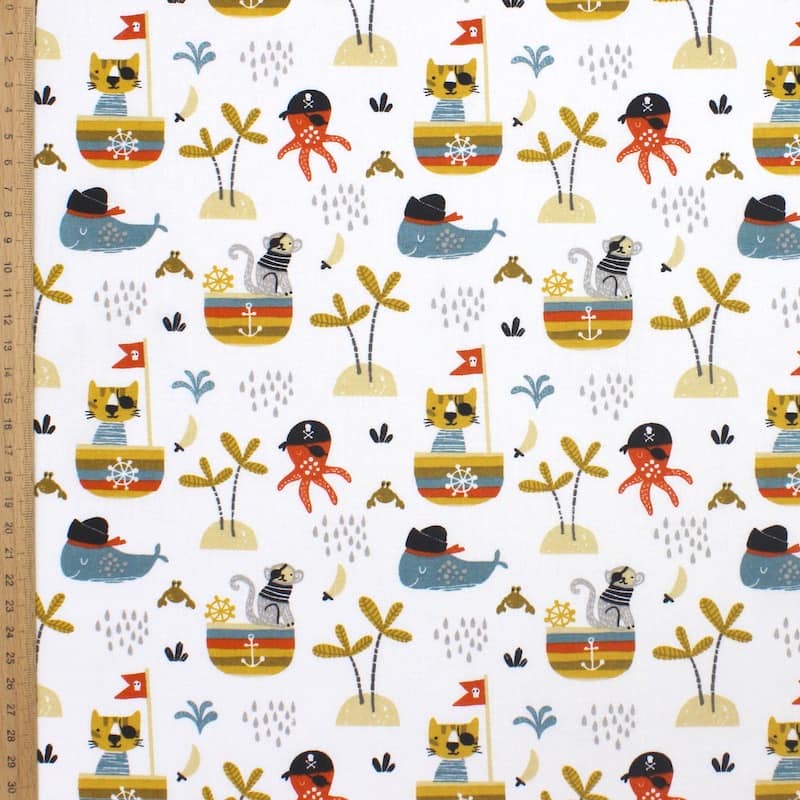 100% cotton fabric with boats and animals - multicolored