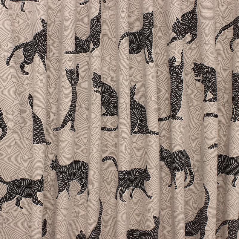 Upholstery fabric with cats - beige and black 