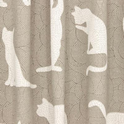 Upholstery fabric with cats - beige and white