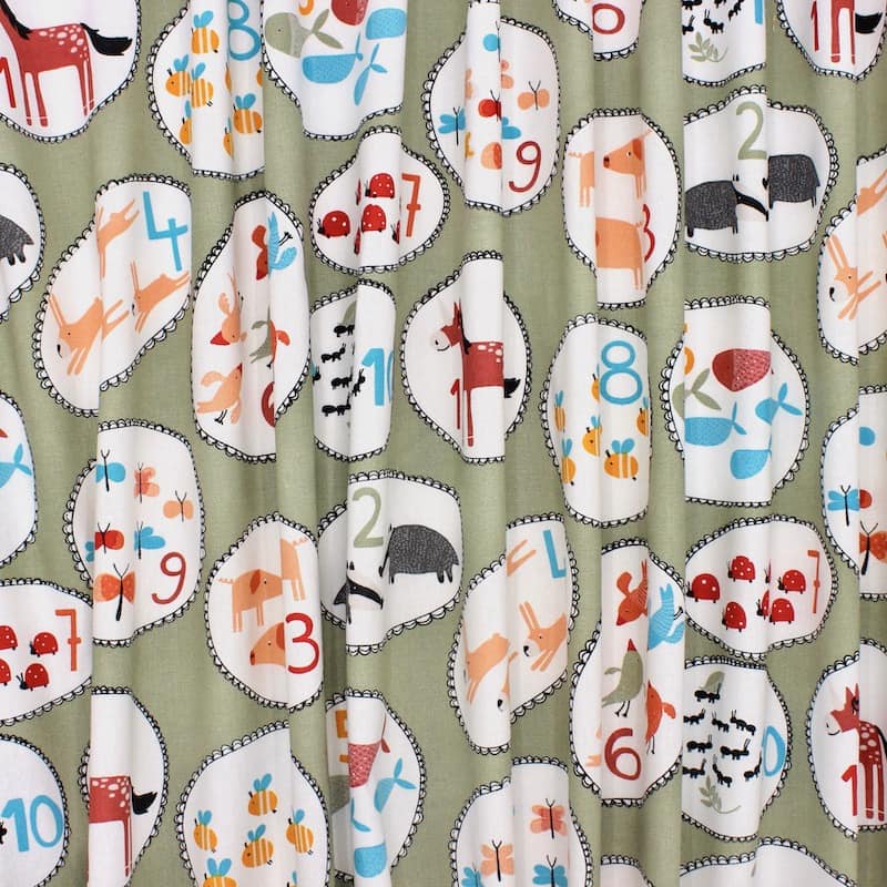 Cotton upholstery fabric with animals - khaki 