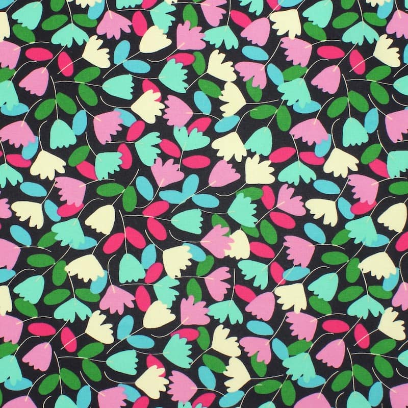 Coated cotton fabric with flowers - multicolored 