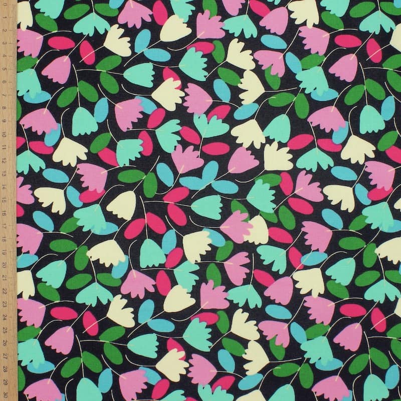 Coated cotton fabric with flowers - multicolored 