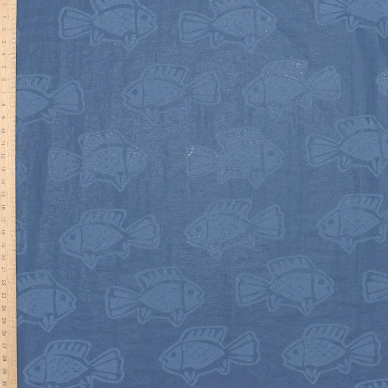 Tissu magic print poissons - bleu