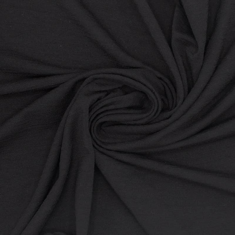 Gebreide stof in wol en viscose - zwart 