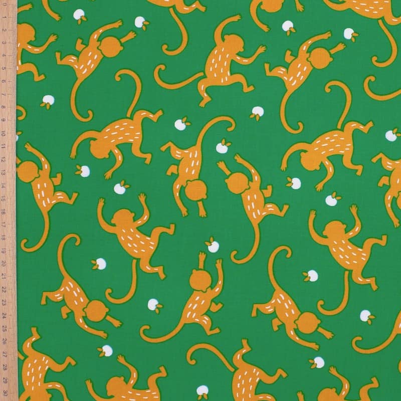 Cretonne fabric with monkeys - green