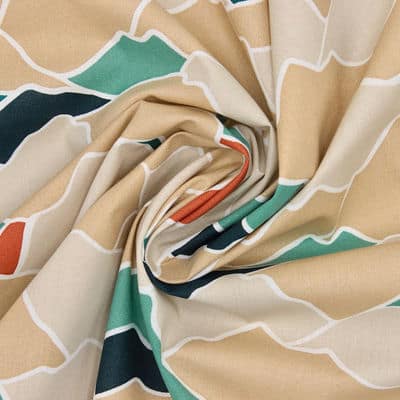 Cretonne fabric with mountains - beige