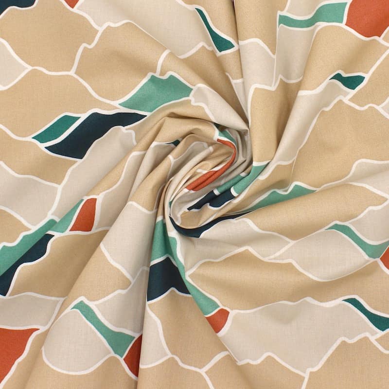 Cretonne fabric with mountains - beige