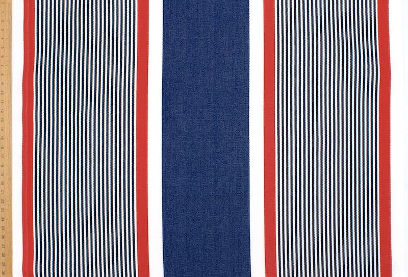 Striped deckchair fabric in dralon - blue, white, red 