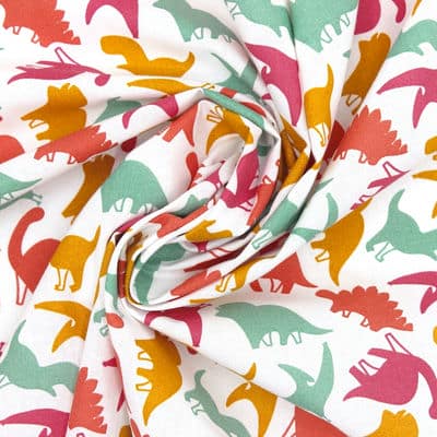 Tissu cretonne dinosaure - multicolore