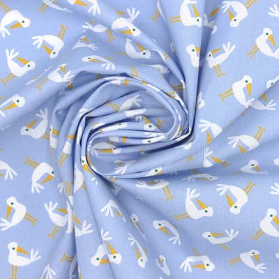 Cretonne fabric with birds - blue